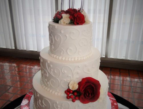 White Cake with Red Flowers